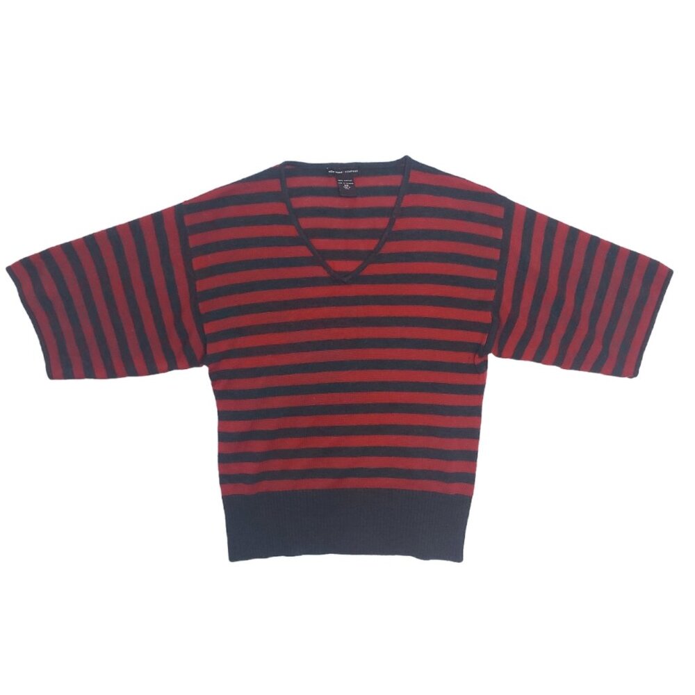 New York & Company Women's Red Gray Striped Sweater Size XS Extra Small
